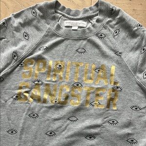 Spiritual Gangster Heather Gray Top with Gold Accents